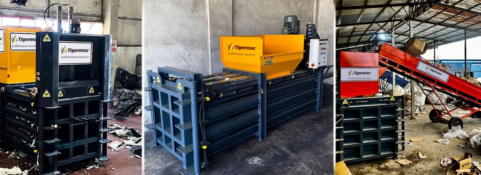 Tigermac presses and a conveyor installed at a customer facility